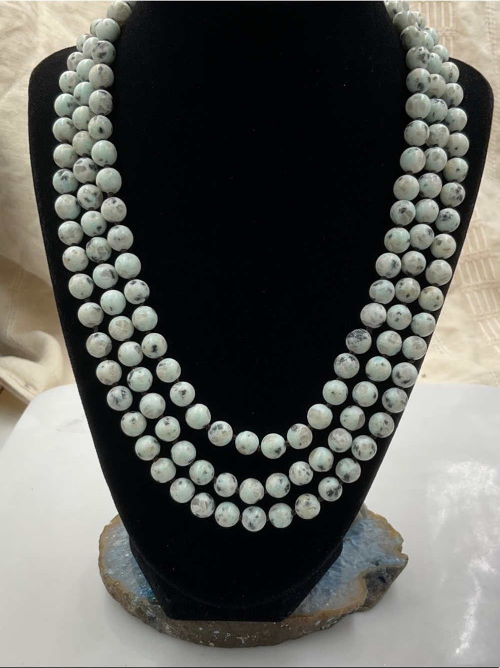 Single-Strand 60”Double Knotted 6-7mm Beads Of Sesame Jasper Stone Necklace - Picture 1 of 5